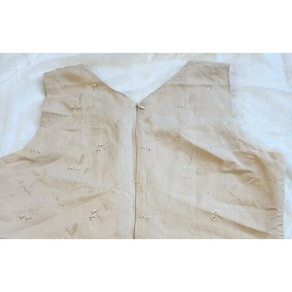 Sherry Taylor Beige Floral Embroidered Sheath Dress – Sleeveless, Size Large - Picture 4 of 8
